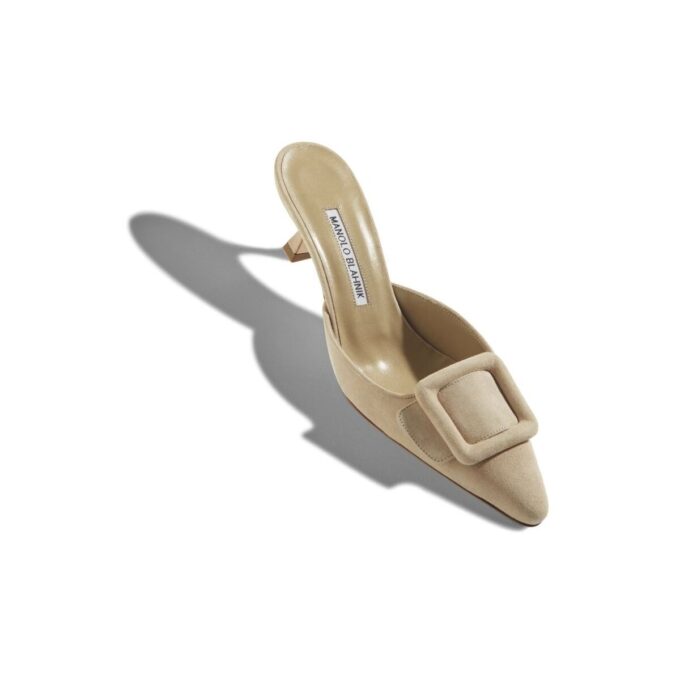 MAYSALE Beige Suede Kitten Heel Mules