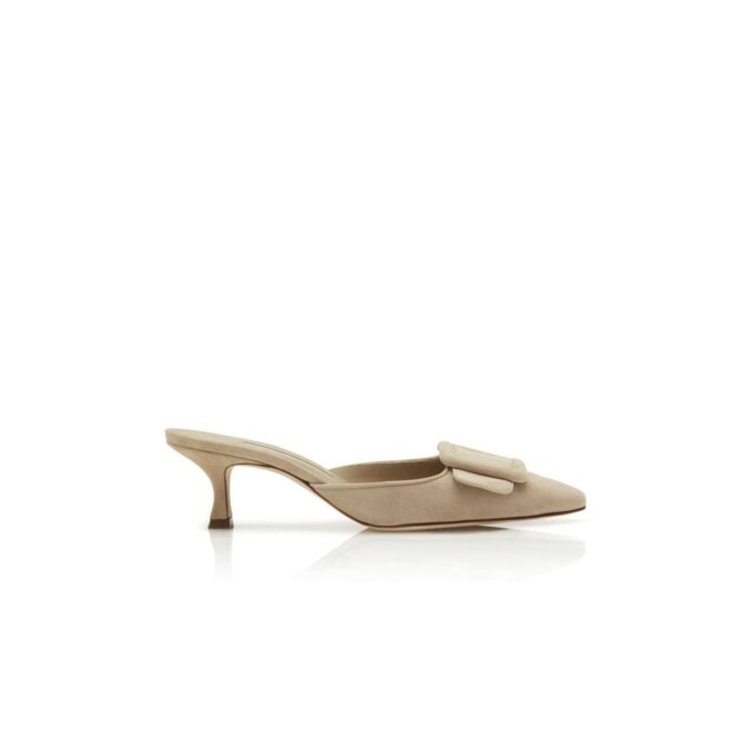 MAYSALE Beige Suede Kitten Heel Mules