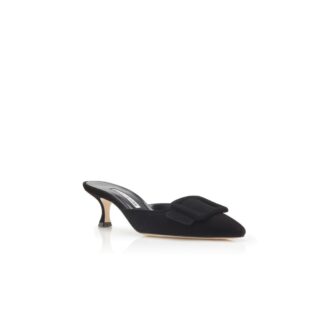 MAYSALE Black Suede Kitten Heel Mules