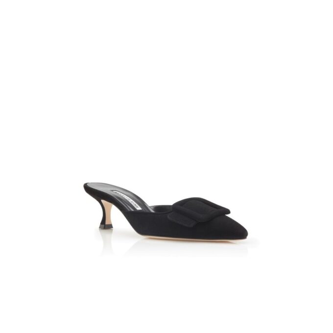 MAYSALE Black Suede Kitten Heel Mules