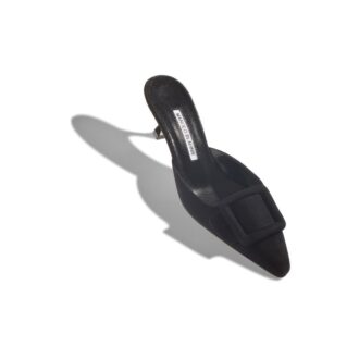MAYSALE Black Suede Kitten Heel Mules