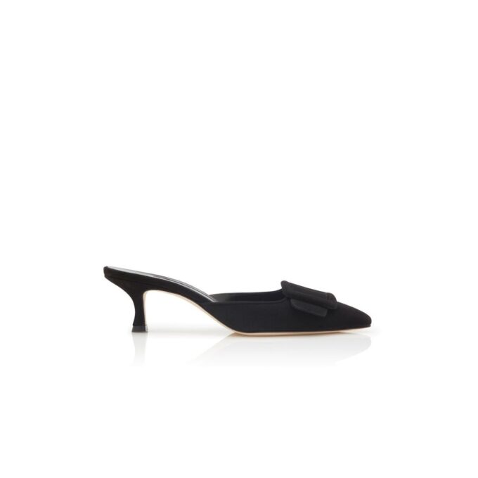 MAYSALE Black Suede Kitten Heel Mules