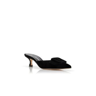 MAYSALE Black Velvet Buckle Detail Mules