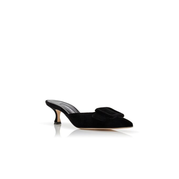 MAYSALE Black Velvet Buckle Detail Mules