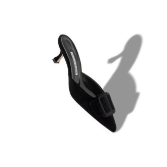 MAYSALE Black Velvet Buckle Detail Mules