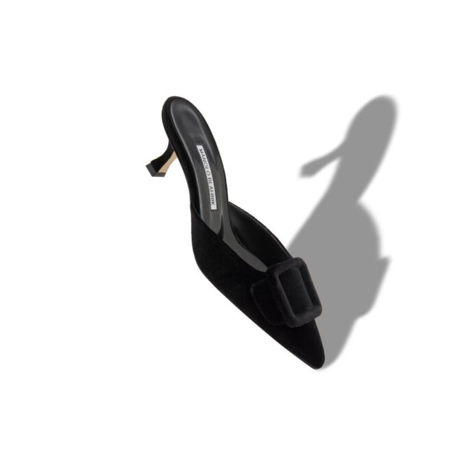 MAYSALE Black Velvet Buckle Detail Mules