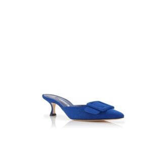 MAYSALE Blue Suede Buckle Detail Mules