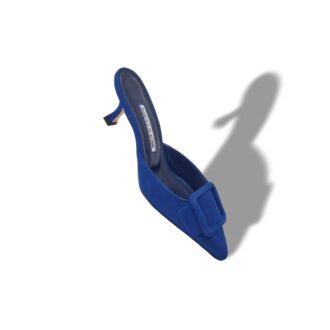 MAYSALE Blue Suede Buckle Detail Mules