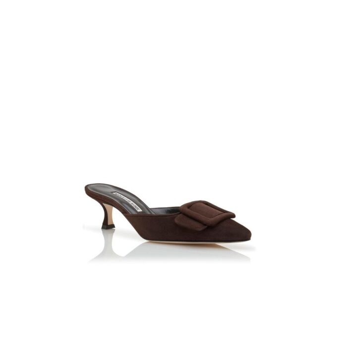MAYSALE Brown Suede Buckle Mules