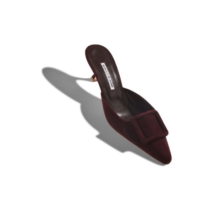 MAYSALE Burgundy Suede Kitten Heel Mules