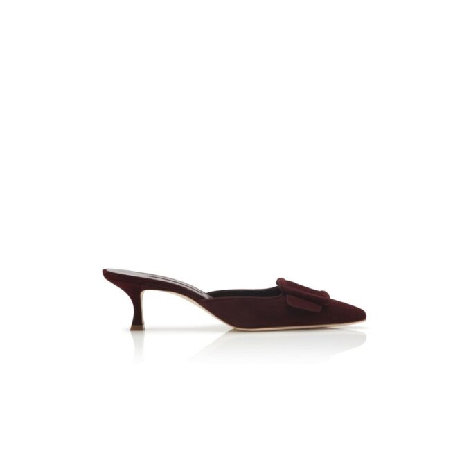 MAYSALE Burgundy Suede Kitten Heel Mules
