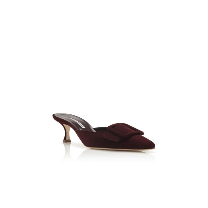 MAYSALE Burgundy Suede Kitten Heel Mules