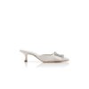 MAYSALE JEWEL White Satin Crystal Buckle Mules
