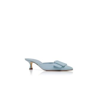 MAYSALE Light Blue Suede Buckle Detail Mules