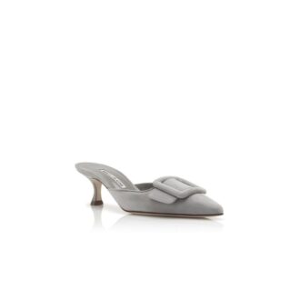 MAYSALE Light Grey Suede Kitten Heel Mules