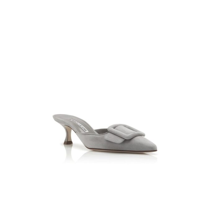 MAYSALE Light Grey Suede Kitten Heel Mules