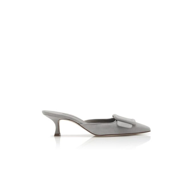 MAYSALE Light Grey Suede Kitten Heel Mules