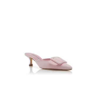 MAYSALE Light Pink Suede Buckle Detail Mules