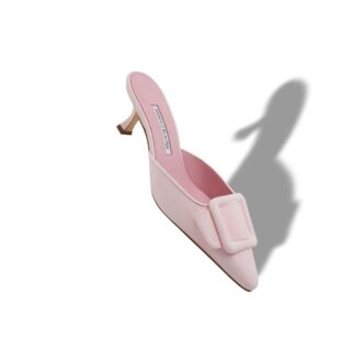 MAYSALE Light Pink Suede Buckle Detail Mules