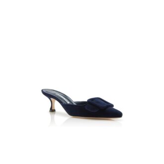 MAYSALE Navy Blue Suede Kitten Heel Mules