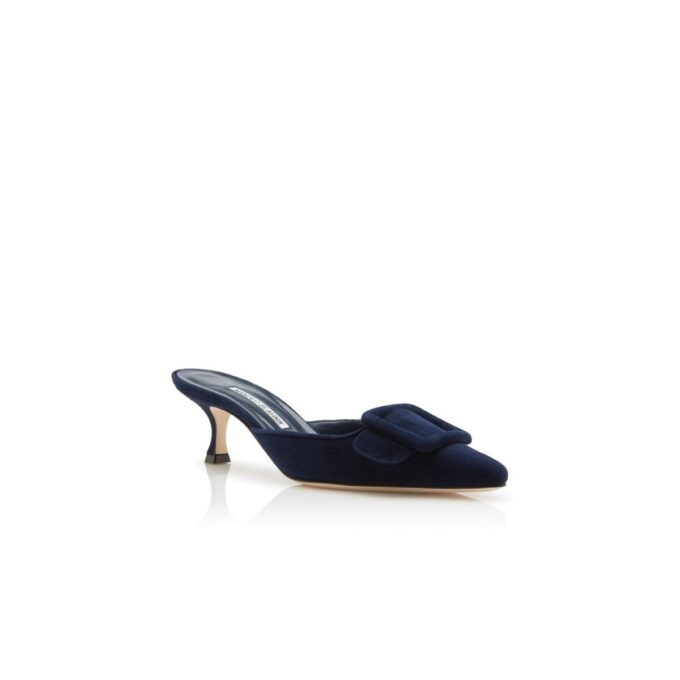 MAYSALE Navy Blue Suede Kitten Heel Mules