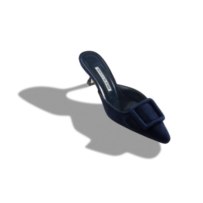 MAYSALE Navy Blue Suede Kitten Heel Mules