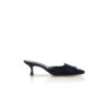 MAYSALE Navy Blue Suede Kitten Heel Mules