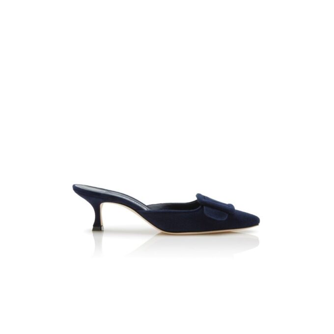 MAYSALE Navy Blue Suede Kitten Heel Mules
