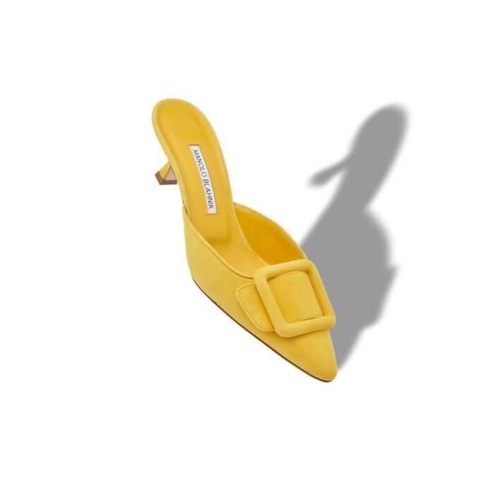 MAYSALE Yellow Suede Buckle Mules