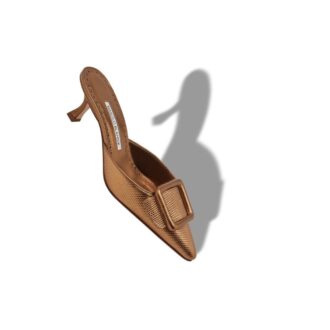 MAYSALEBI Bronze Calf Leather Buckle Detail Mules