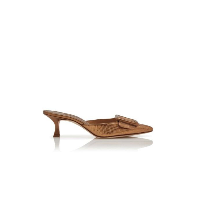 MAYSALEBI Bronze Calf Leather Buckle Detail Mules