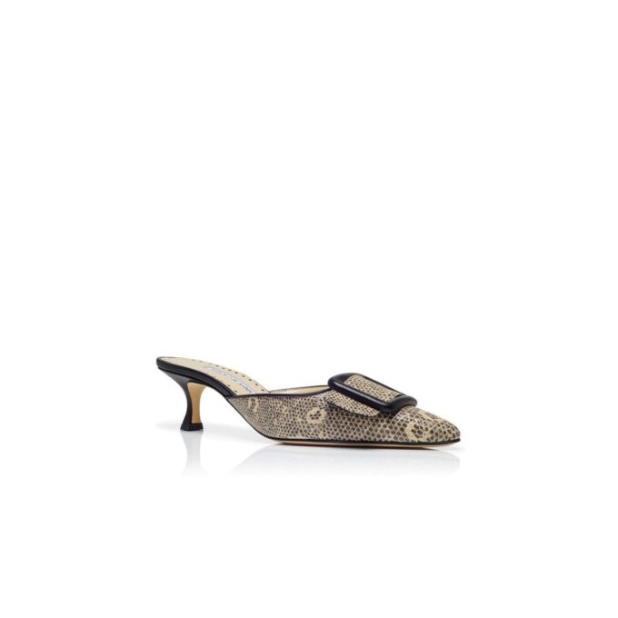 MAYSALEBI Lizard Print Calf Leather Mules