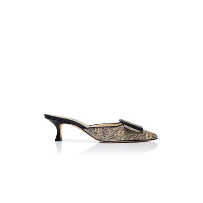 MAYSALEBI Lizard Print Calf Leather Mules