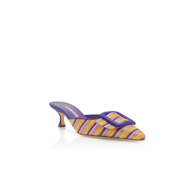 MAYSALEBI Purple and Orange Cotton Buckle Detail Mules