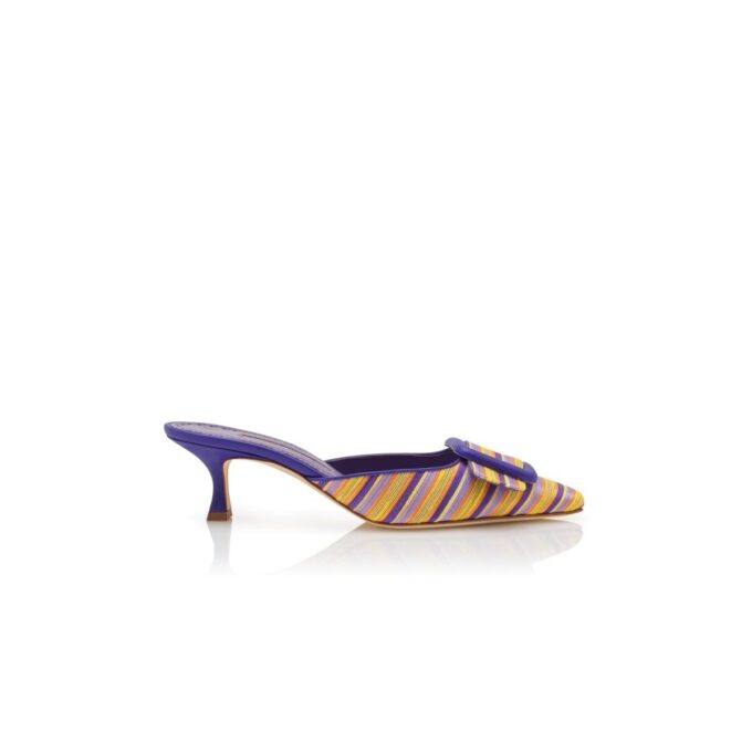 MAYSALEBI Purple and Orange Cotton Buckle Detail Mules
