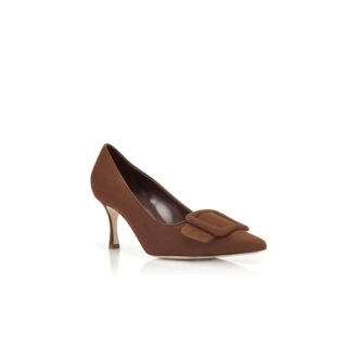 MAYSALEPUMP 70 Brown Suede Buckle Detail Pumps
