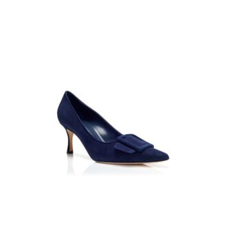 MAYSALEPUMP 70 Navy Blue Suede Buckle Detail Pumps