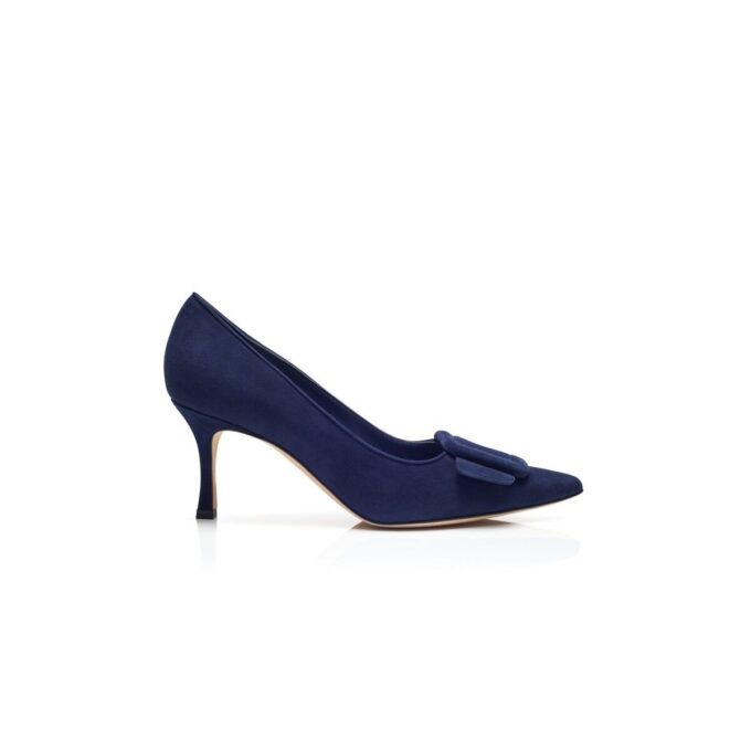 MAYSALEPUMP 70 Navy Blue Suede Buckle Detail Pumps