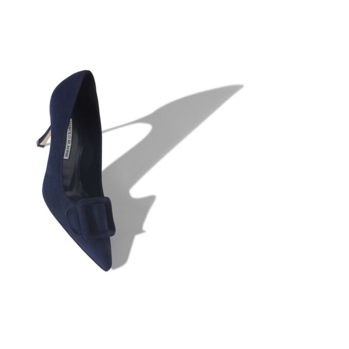 MAYSALEPUMP 90 Navy Blue Suede Buckle Detail Pumps