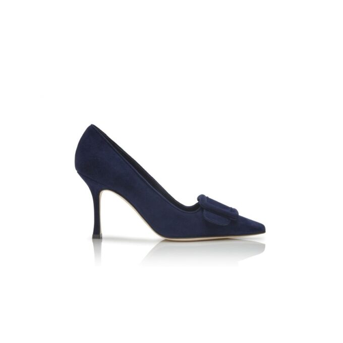MAYSALEPUMP 90 Navy Blue Suede Buckle Detail Pumps
