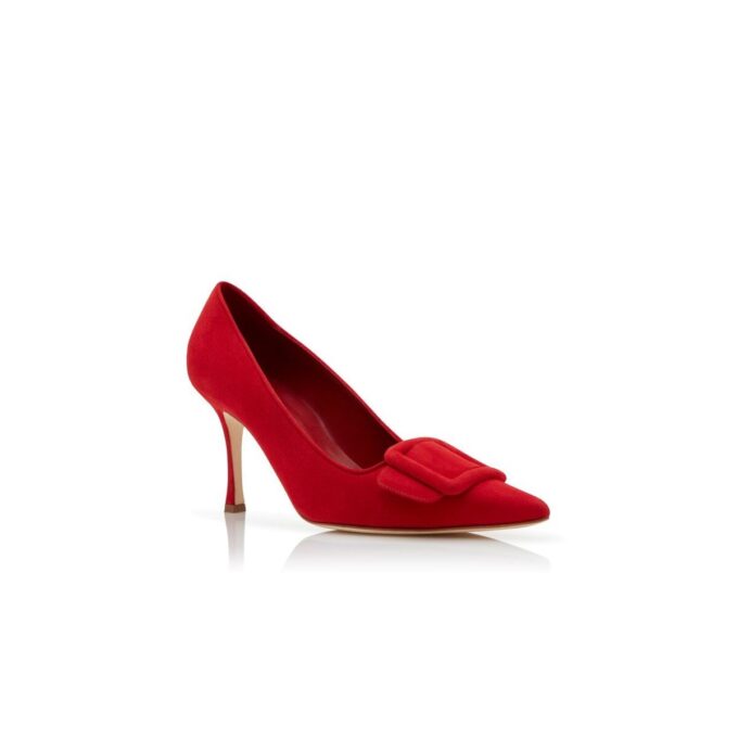 MAYSALEPUMP 90 Red Suede Buckle Detail Pumps