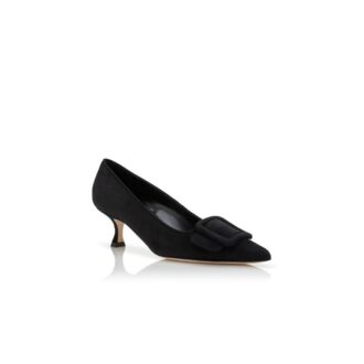 MAYSALEPUMP Black Suede Buckle Detail Pumps