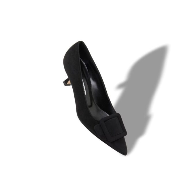 MAYSALEPUMP Black Suede Buckle Detail Pumps