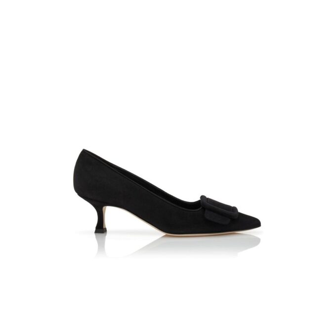 MAYSALEPUMP Black Suede Buckle Detail Pumps