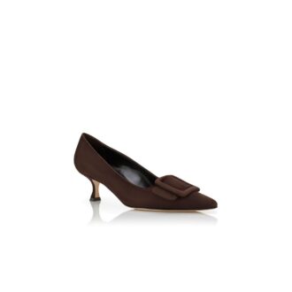 MAYSALEPUMP Dark Brown Suede Buckle Detail Pumps