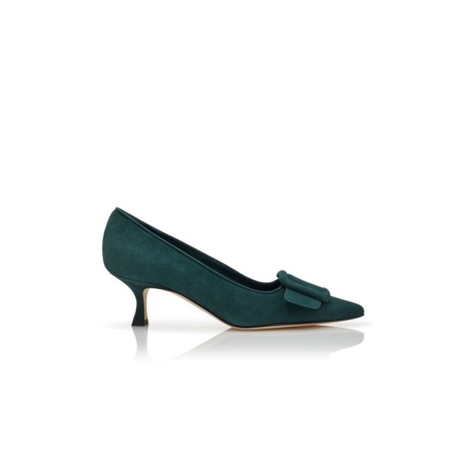 MAYSALEPUMP Dark Green Suede Buckle Detail Pumps