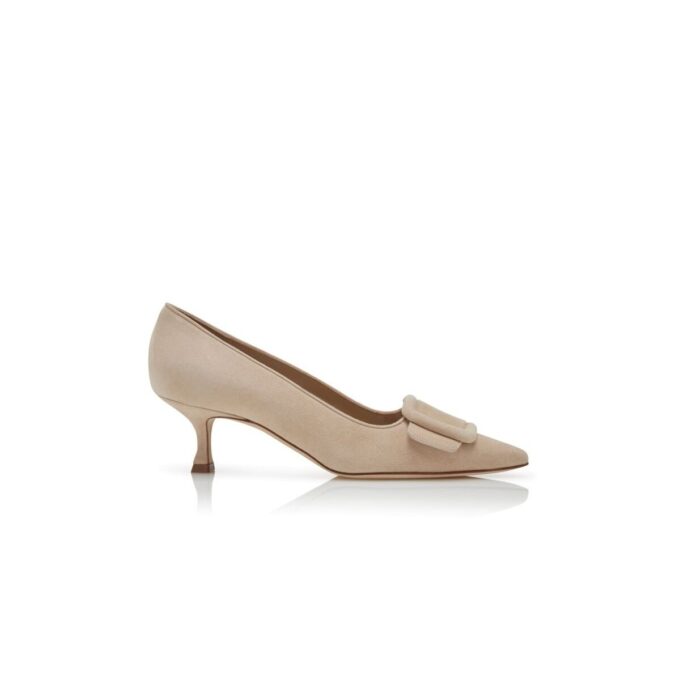 MAYSALEPUMP Light Beige Suede Buckle Detail Pumps