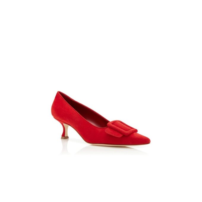 MAYSALEPUMP Red Suede Buckle Detail Pumps