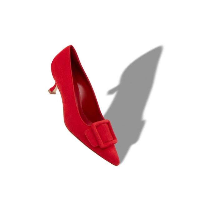 MAYSALEPUMP Red Suede Buckle Detail Pumps