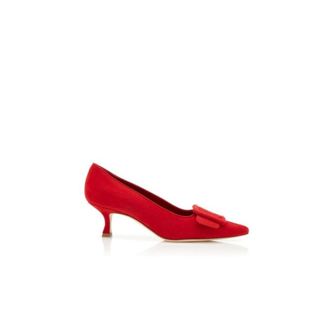 MAYSALEPUMP Red Suede Buckle Detail Pumps